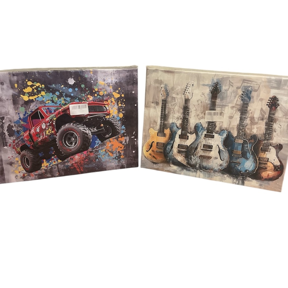 Unframed Canvas Monster Truck and Guitar Wall Art